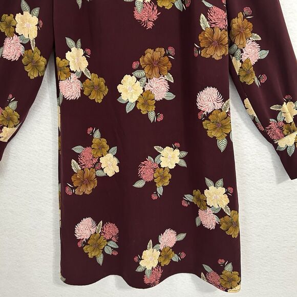 Loft Dress Women 8 Maroon Floral Long Sleeve Cottage Romantic Preppy Western - Picture 7 of 12
